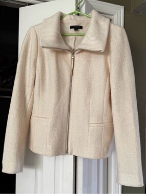 Ann Taylor Cream Textured Wool Blend Zip Front Jacket